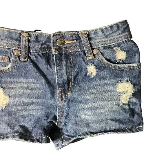 Aviva Girls Daisy Dukes Style Jean Shorts Distressed Denim Blue Size 14 - Picture 9 of 10